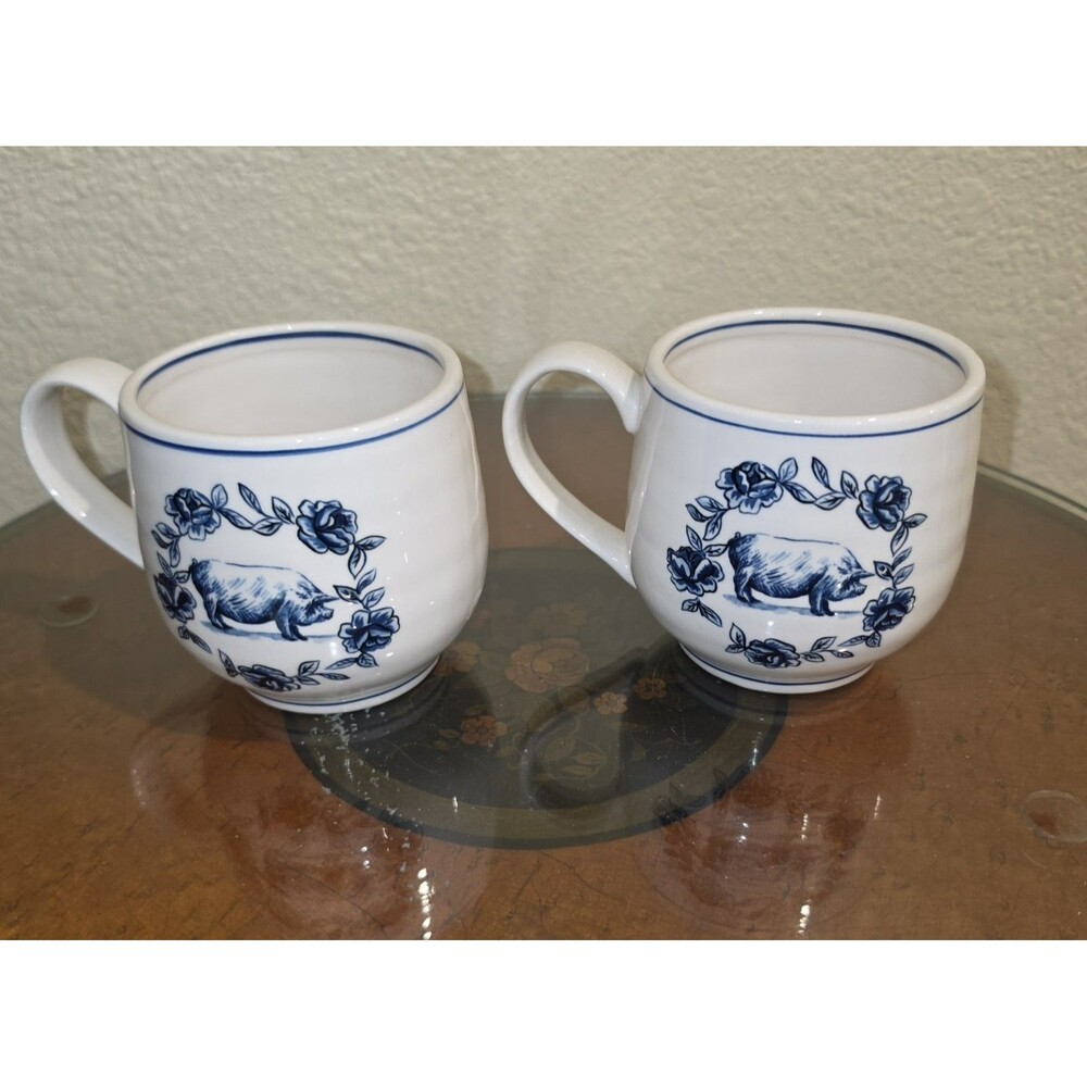 Molly Hatch Anthropologie Pig Icon Mugs Set Of 2 Farmhouse Country Rustic EUC - Picture 2 of 4
